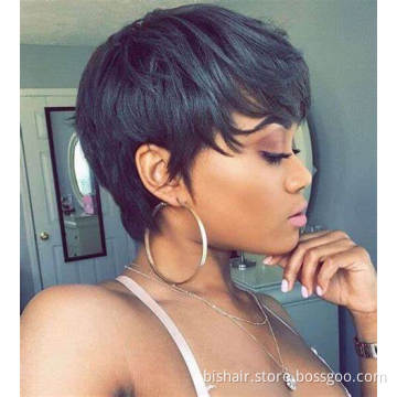 Wholesale Human Hair Wigs with Bangs 1B 27 Blond Short Cut Brazilian Straight Hair Full Wig For Black Women Cheap Remy Hair Wig